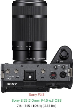 Sony FX3 with Sony E 55-210mm F4.5-6.3 OSS Lens Size