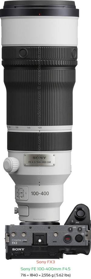 Sony FX3 with Sony FE 100-400mm F4.5 Lens Size