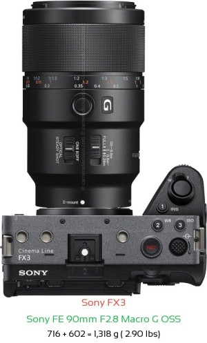 Sony FX3 with Sony FE 90mm F2.8 Macro G OSS Lens Size
