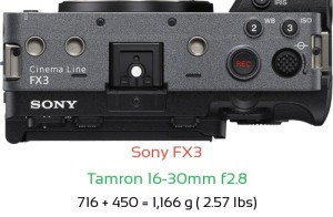 Sony FX3 with Tamron 16-30mm f2.8 Lens Size
