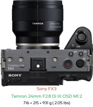 Sony FX3 with Tamron 24mm F2.8 Di III OSD M1:2 Lens Size
