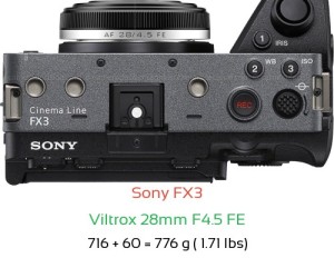 Sony FX3 with Viltrox 28mm F4.5 FE Lens Size