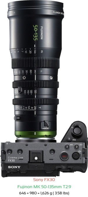 Sony FX30 with Fujinon MK 50-135mm T2.9 Lens Size