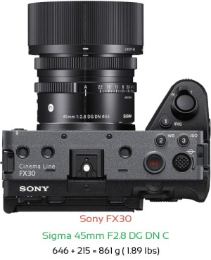 Sony FX30 with Sigma 45mm F2.8 DG DN C Lens Size