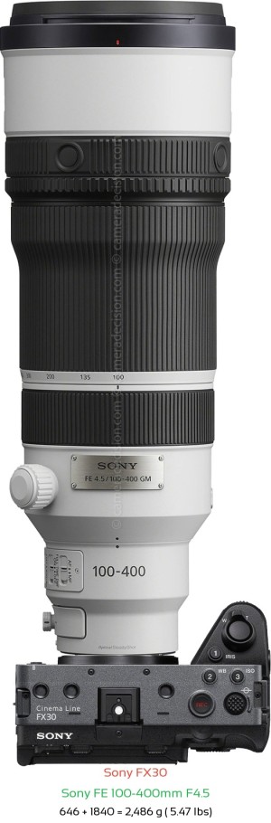 Sony FX30 with Sony FE 100-400mm F4.5 Lens Size