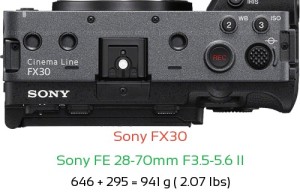 Sony FX30 with Sony FE 28-70mm F3.5-5.6 II Lens Size