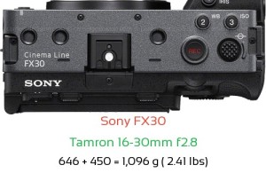 Sony FX30 with Tamron 16-30mm f2.8 Lens Size