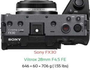 Sony FX30 with Viltrox 28mm F4.5 FE Lens Size