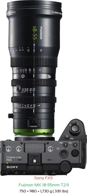 Sony FX5 with Fujinon MK 18-55mm T2.9 Lens Size