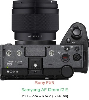 Sony FX5 with Samyang AF 12mm f2 E Lens Size