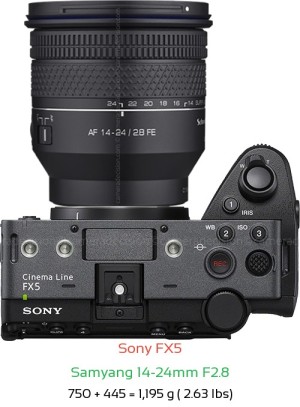 Sony FX5 with Samyang 14-24mm F2.8 Lens Size
