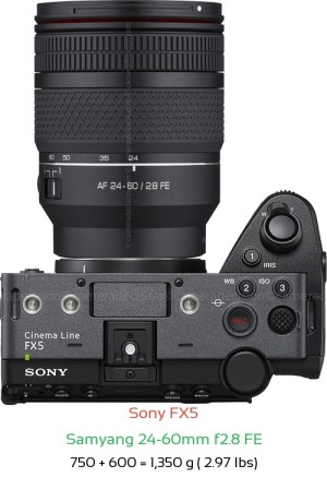 Sony FX5 with Samyang 24-60mm f2.8 FE Lens Size
