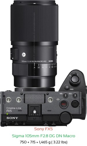 Sony FX5 with Sigma 105mm F2.8 DG DN Macro Lens Size
