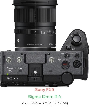 Sony FX5 with Sigma 12mm f1.4 Lens Size
