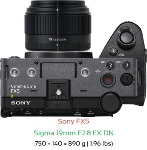 Sony FX5 with Sigma 19mm F2.8 EX DN Lens Size