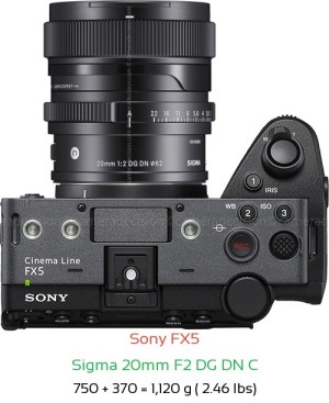 Sony FX5 with Sigma 20mm F2 DG DN C Lens Size
