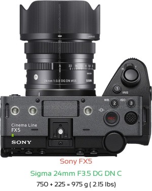 Sony FX5 with Sigma 24mm F3.5 DG DN C Lens Size