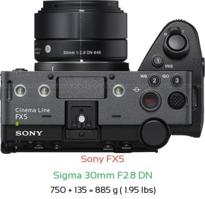 Sony FX5 with Sigma 30mm F2.8 DN Lens Size