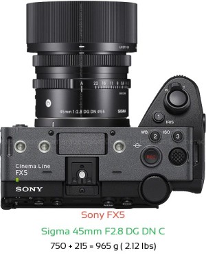 Sony FX5 with Sigma 45mm F2.8 DG DN C Lens Size