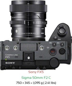 Sony FX5 with Sigma 50mm F2 C Lens Size