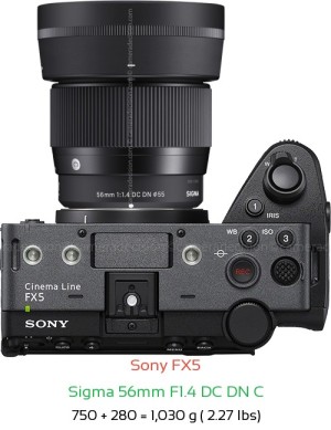 Sony FX5 with Sigma 56mm F1.4 DC DN C Lens Size