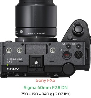 Sony FX5 with Sigma 60mm F2.8 DN Lens Size