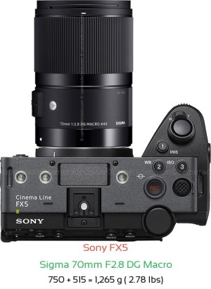 Sony FX5 with Sigma 70mm F2.8 DG Macro Lens Size