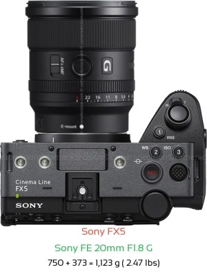 Sony FX5 with Sony FE 20mm F1.8 G Lens Size