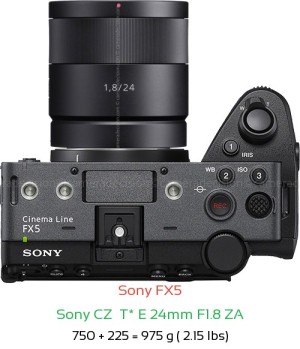 Sony FX5 with Sony CZ  T* E 24mm F1.8 ZA Lens Size