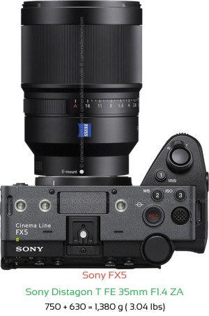 Sony FX5 with Sony Distagon T FE 35mm F1.4 ZA Lens Size