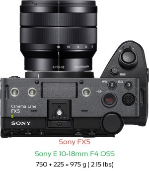 Sony FX5 with Sony E 10-18mm F4 OSS Lens Size