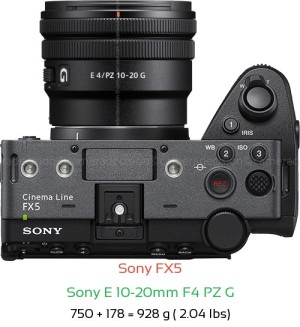 Sony FX5 with Sony E 10-20mm F4 PZ G Lens Size