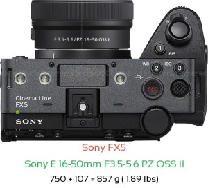 Sony FX5 with Sony E 16-50mm F3.5-5.6 PZ OSS II Lens Size