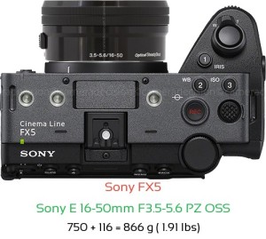 Sony FX5 with Sony E 16-50mm F3.5-5.6 PZ OSS Lens Size