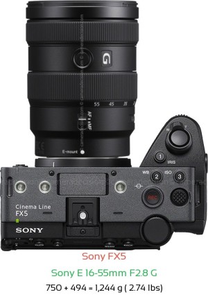 Sony FX5 with Sony E 16-55mm F2.8 G Lens Size