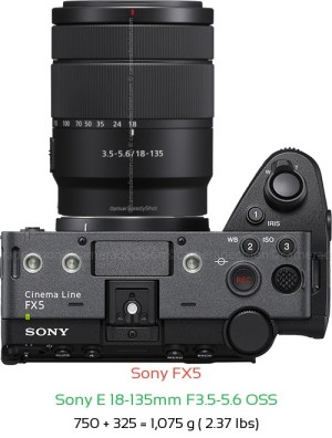 Sony FX5 with Sony E 18-135mm F3.5-5.6 OSS Lens Size
