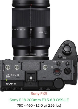 Sony FX5 with Sony E 18-200mm F3.5-6.3 OSS LE Lens Size