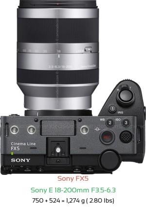 Sony FX5 with Sony E 18-200mm F3.5-6.3 Lens Size
