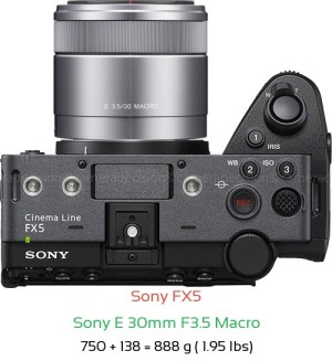 Sony FX5 with Sony E 30mm F3.5 Macro Lens Size