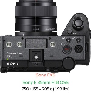 Sony FX5 with Sony E 35mm F1.8 OSS Lens Size