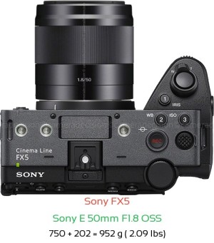 Sony FX5 with Sony E 50mm F1.8 OSS Lens Size