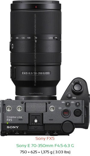 Sony FX5 with Sony E 70-350mm F4.5-6.3 G Lens Size