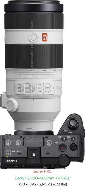 Sony FX5 with Sony FE 100-400mm F4.5-5.6 Lens Size