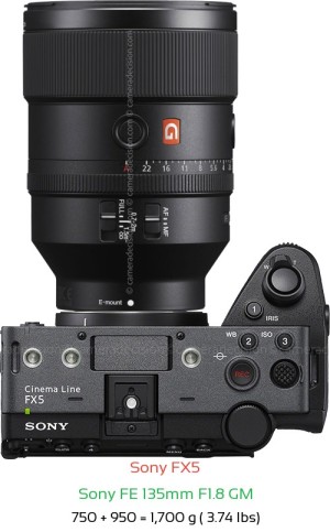 Sony FX5 with Sony FE 135mm F1.8 GM Lens Size
