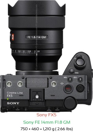 Sony FX5 with Sony FE 14mm F1.8 GM Lens Size