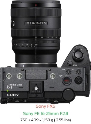 Sony FX5 with Sony FE 16-25mm F2.8 Lens Size