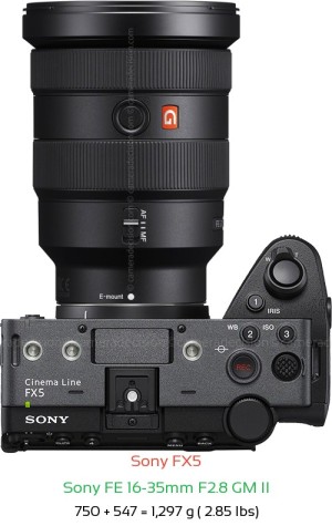 Sony FX5 with Sony FE 16-35mm F2.8 GM II Lens Size
