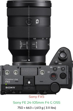 Sony FX5 with Sony FE 24-105mm F4 G OSS Lens Size