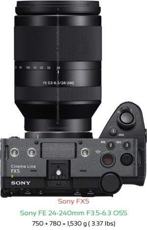 Sony FX5 with Sony FE 24-240mm F3.5-6.3 OSS Lens Size