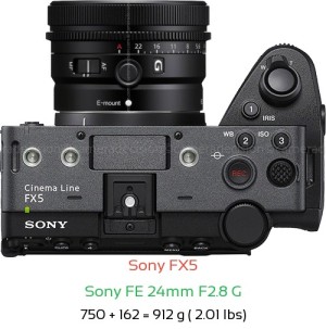Sony FX5 with Sony FE 24mm F2.8 G Lens Size